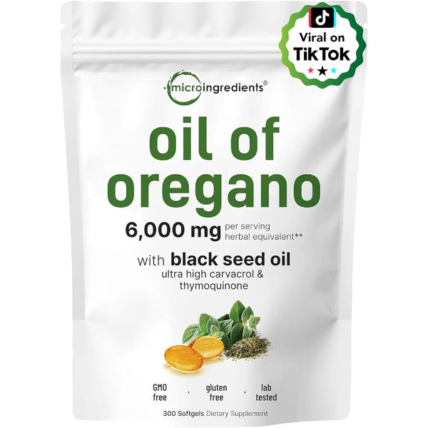 Micro Ingredients Oil of Oregano – 300 Softgels | High-Potency 2-in-1 Formula with Black Seed Oil for Immune & Antioxidant Support