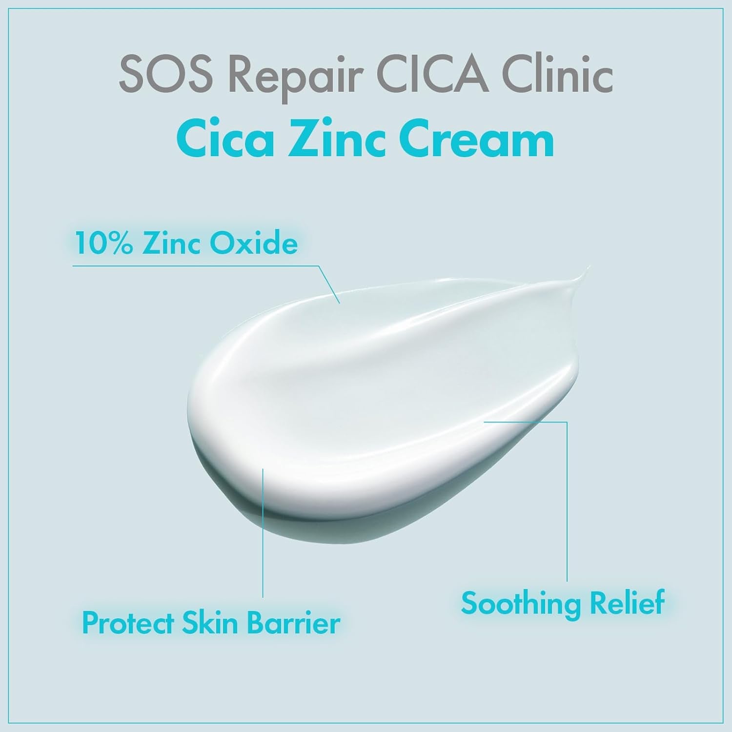 SOS Repair CICA Clinic Zinc Cream, 100,000Ppm Zinc Oxide, Heal, Soothe Acne, Redness, Rosacea Treatment, Skin Barrier Repair, Moisture, Non-Comedogenic, Korean Skincare, 50G, 1.76 Oz.