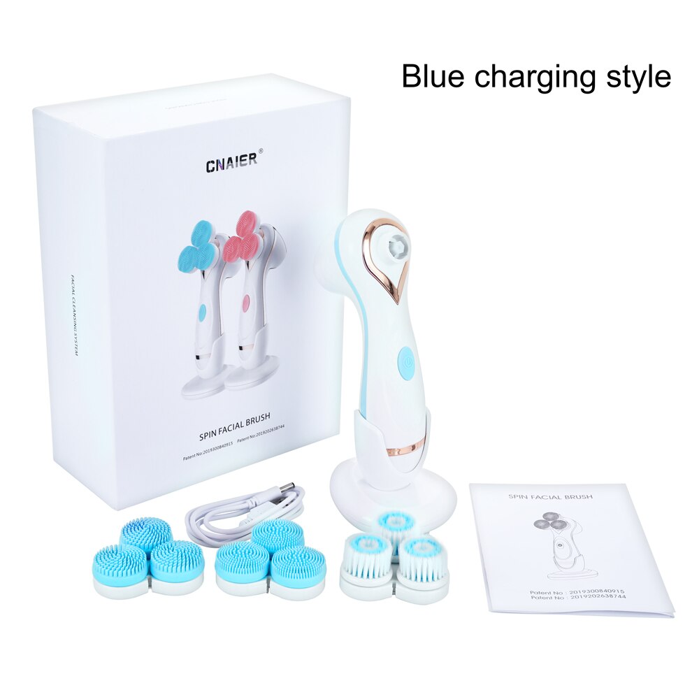 3-in-1 Sonic Facial Cleansing Brush – Rechargeable Silicone Face Cleanser & Blackhead Removal Device with 3 Brush Heads