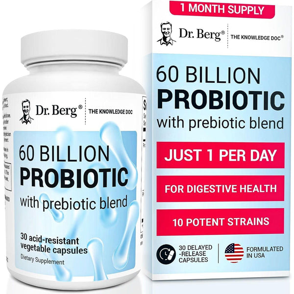 Dr. Berg Nutritionals 60 Billion Probiotic with Prebiotic Blend – 30 Acid-Resistant Vegetable Capsules | Advanced Gut & Digestive Health Support
