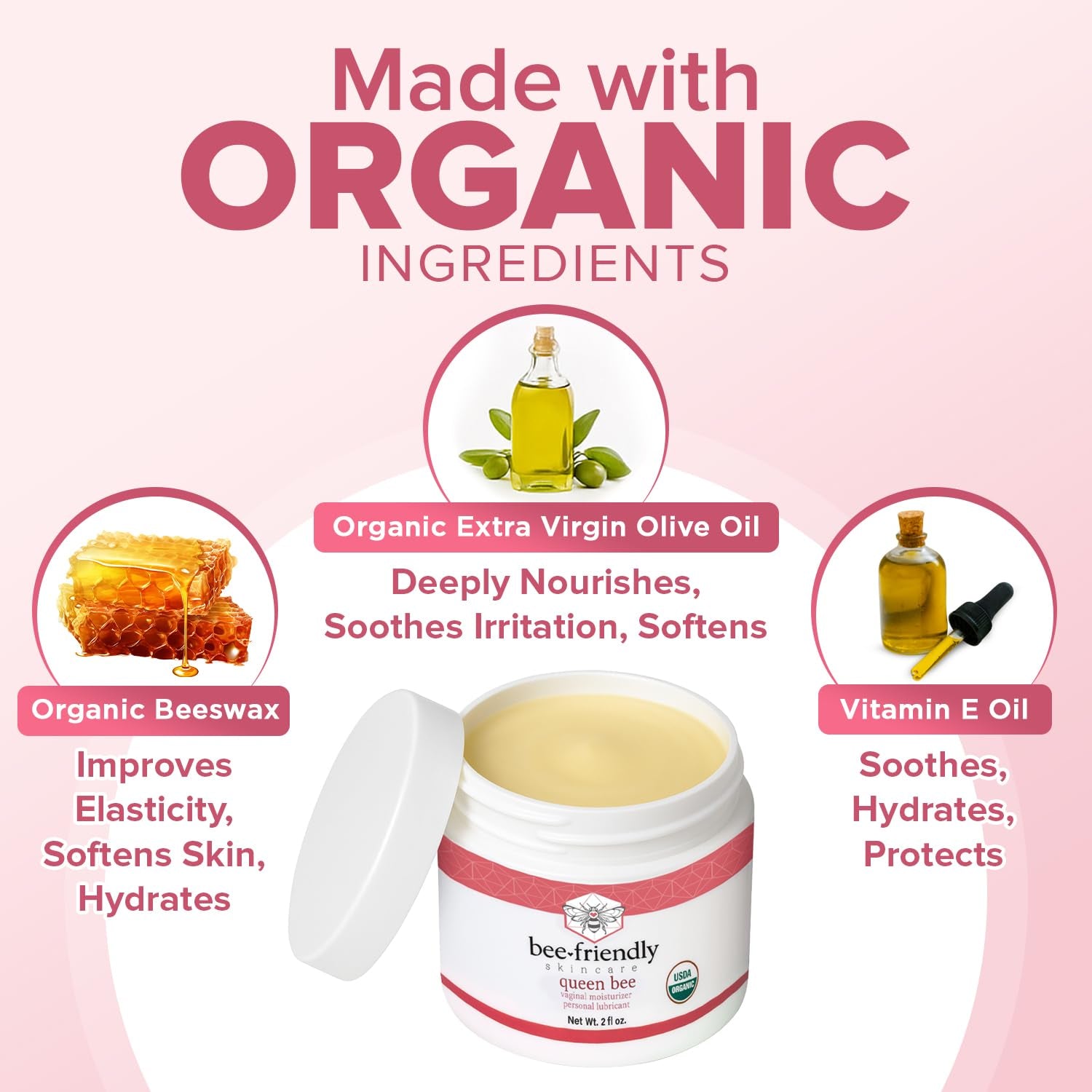 Organic Vaginal Moisturizer, USDA Certified, Natural Vulva Cream for Dryness, Itching, Irritation, Redness, Chafing of Vagina Due to Menopause & Thinning, 4 Oz (2 Jars in a Box)