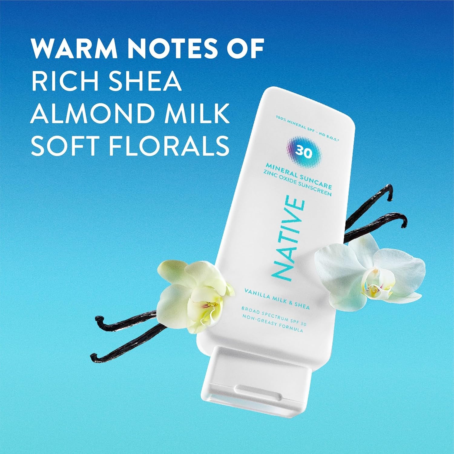 Sunscreen Lotion Vanilla Milk & Shea SPF 30, 100% Mineral SPF for Face & Body Broad Spectrum UVA UVB for Men & Women, Suitable for Sensitive Skin & Hawaii Compliant, Lightweight, 7Oz