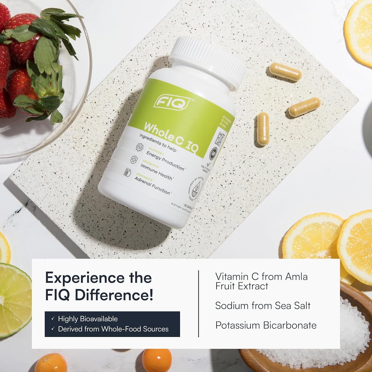 FIQ Whole C IQ – 90 Capsules | Plant-Based Vitamin C for Energy, Immunity & Antioxidant Support
