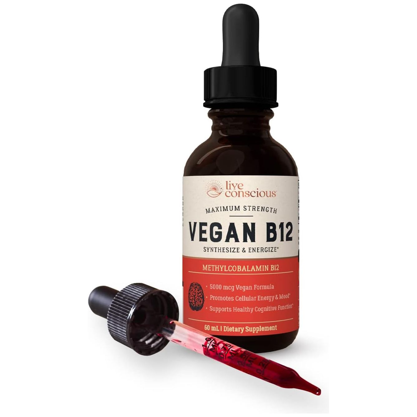 Live Conscious Vegan B12 – 60ml | Fast-Absorbing Energy & Immune Support with Methylcobalamin (5000mcg)
