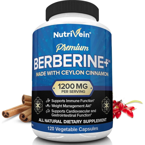 Premium Berberine HCL 1200Mg plus Organic Ceylon Cinnamon - 120 Capsules - Supports Immune System, Weight Management - Berberine HCI Supplement