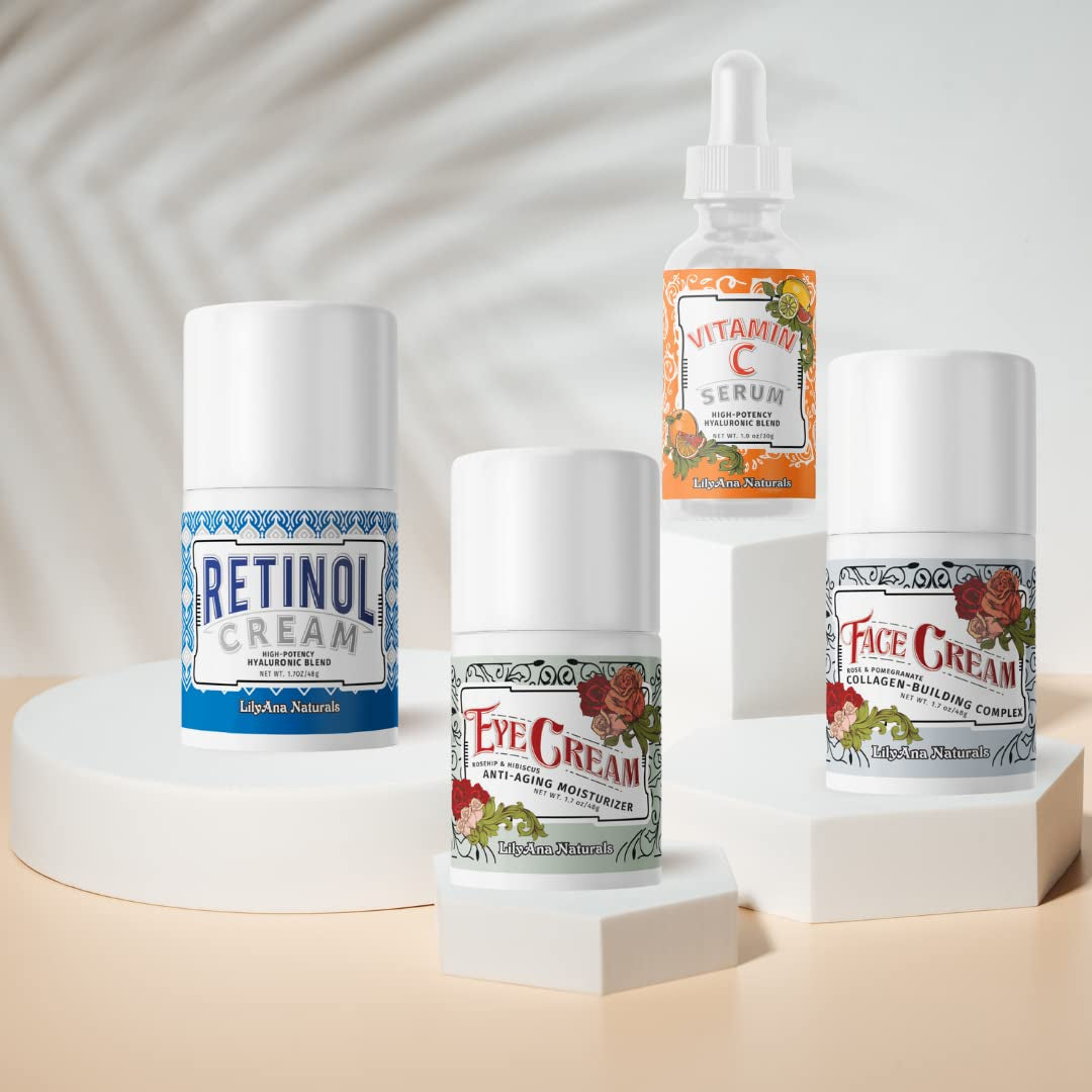 LilyAna Naturals Skincare Gift Set – 4-Piece Anti-Aging Routine | Retinol, Vitamin C, Eye & Face Creams