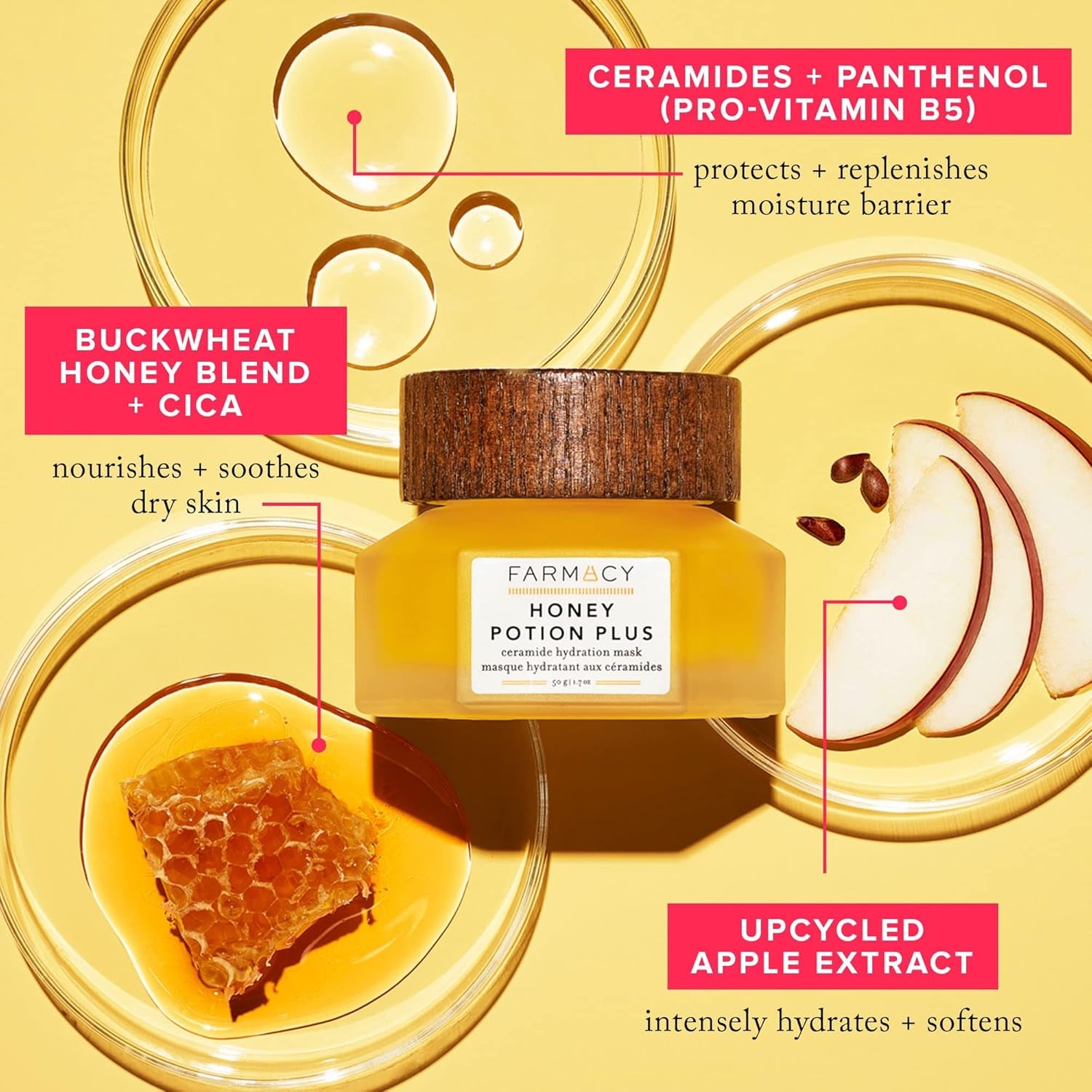 Hydrating Face Mask - Honey Potion plus Nourishing Skincare Facial Mask with Niacinamide, Ceramides + Pro-Vitamin B5 to Protect + Replenish Moisture Barrier (50G)