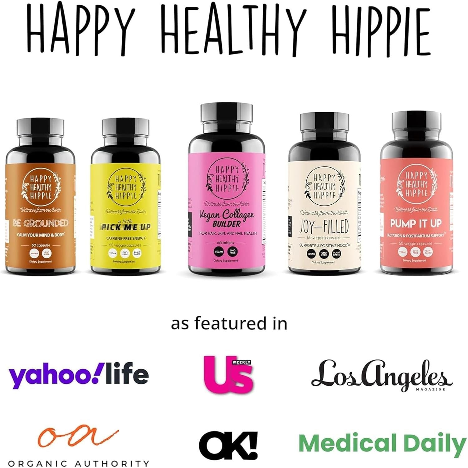 Happy Healthy Hippie Vegan Collagen Builder – 60 Tablets | Plant-Based Support for Radiant Skin, Hair & Nails