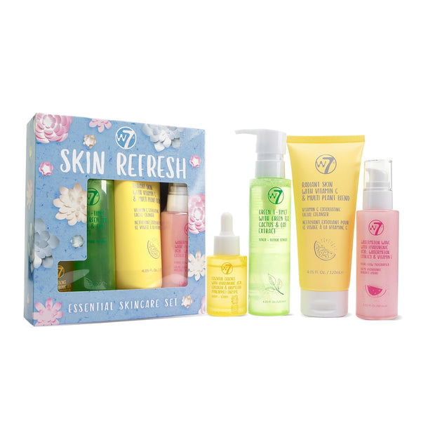 W7 Skin Refresh Essential Skincare Set – 4 Full-Size Products | Cleanse, Tone, Hydrate & Glow