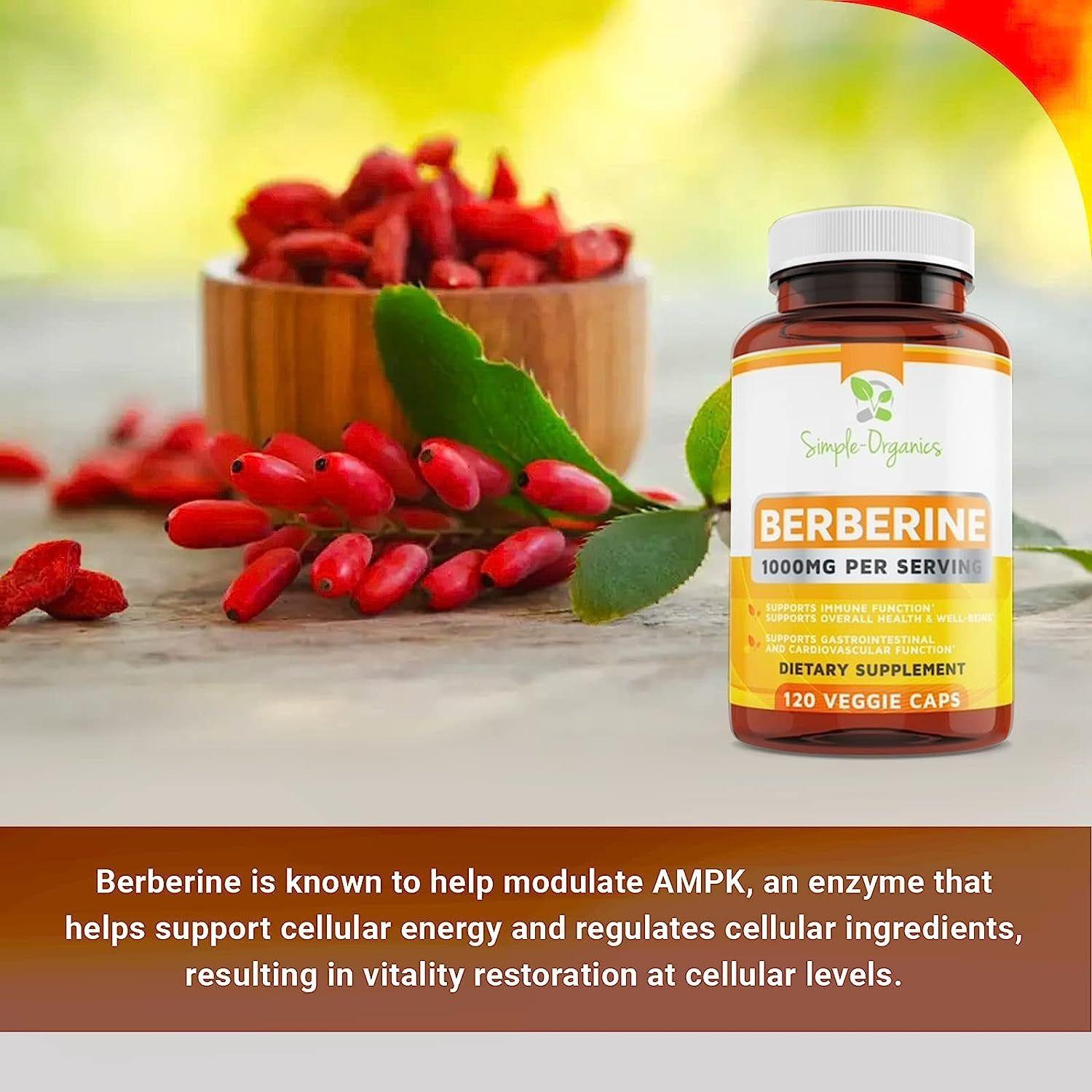 Berberine 500Mg (1000Mg per Serving) for Supports Healthy Immune Function, Anti-Oxidant,Gastrointestinal & Overall Wellness - 120 Capsules
