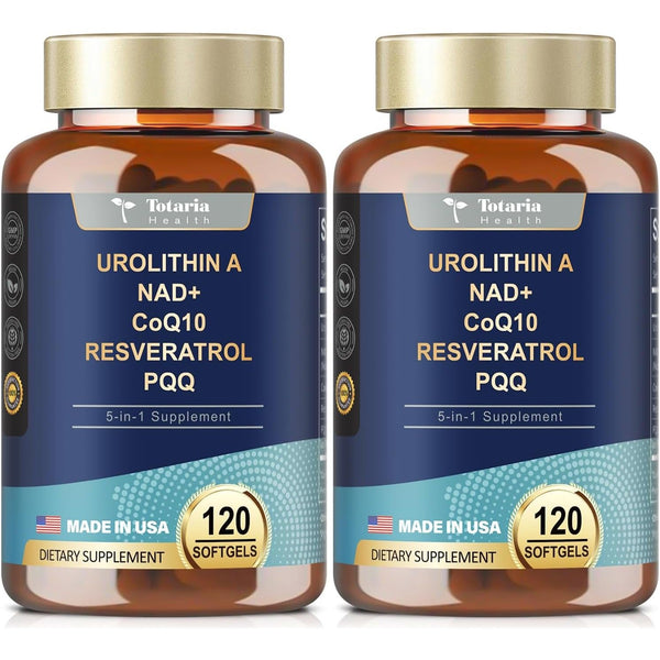 Totaria Urolithin A + NAD+ + CoQ10 + Resveratrol + PQQ – 120 Softgels | Cellular Energy, Mitochondrial & Anti-Aging Support