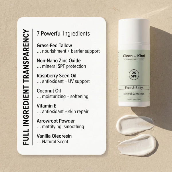 Tallow Sunscreen SPF 25 with Non-Nano Zinc Oxide – Natural Mineral, Reef-Safe & Non-Toxic Sunblock for Face & Body – Non-Greasy, Moisturizing Protection for Sensitive Skin (3.4 Oz)