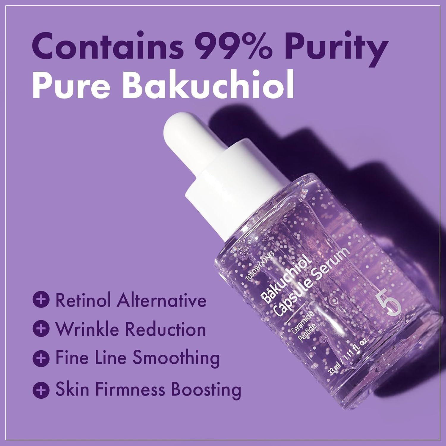 Bakuchiol Capsule Serum, 5,000Ppm Bakuchiol Retinol Natural Alternative, Anti-Aging, Plumping, Pore, Wrinkles, 8 Hyaluronic Acids, 5 Ceramides, Hydration, Korean Skincare, 33Ml/1.11 Fl.Oz.