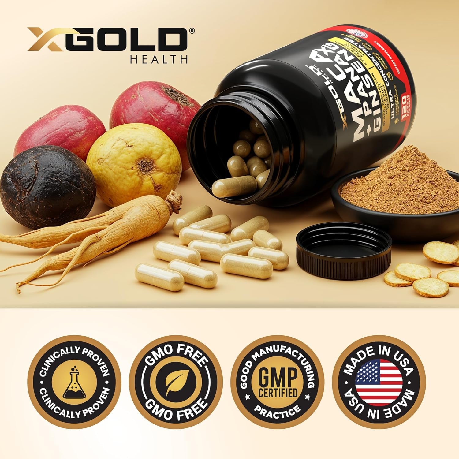 X Gold Health Maca + Panax Ginseng – 120 Capsules | Energy, Focus & Stamina Boost