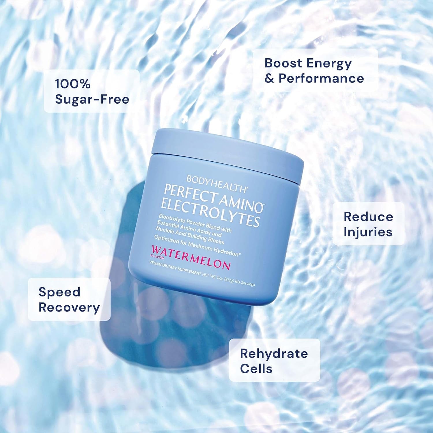 BodyHealth PerfectAmino Electrolytes – Watermelon – 156g (30 Servings) | Sugar-Free Hydration & Energy Boost