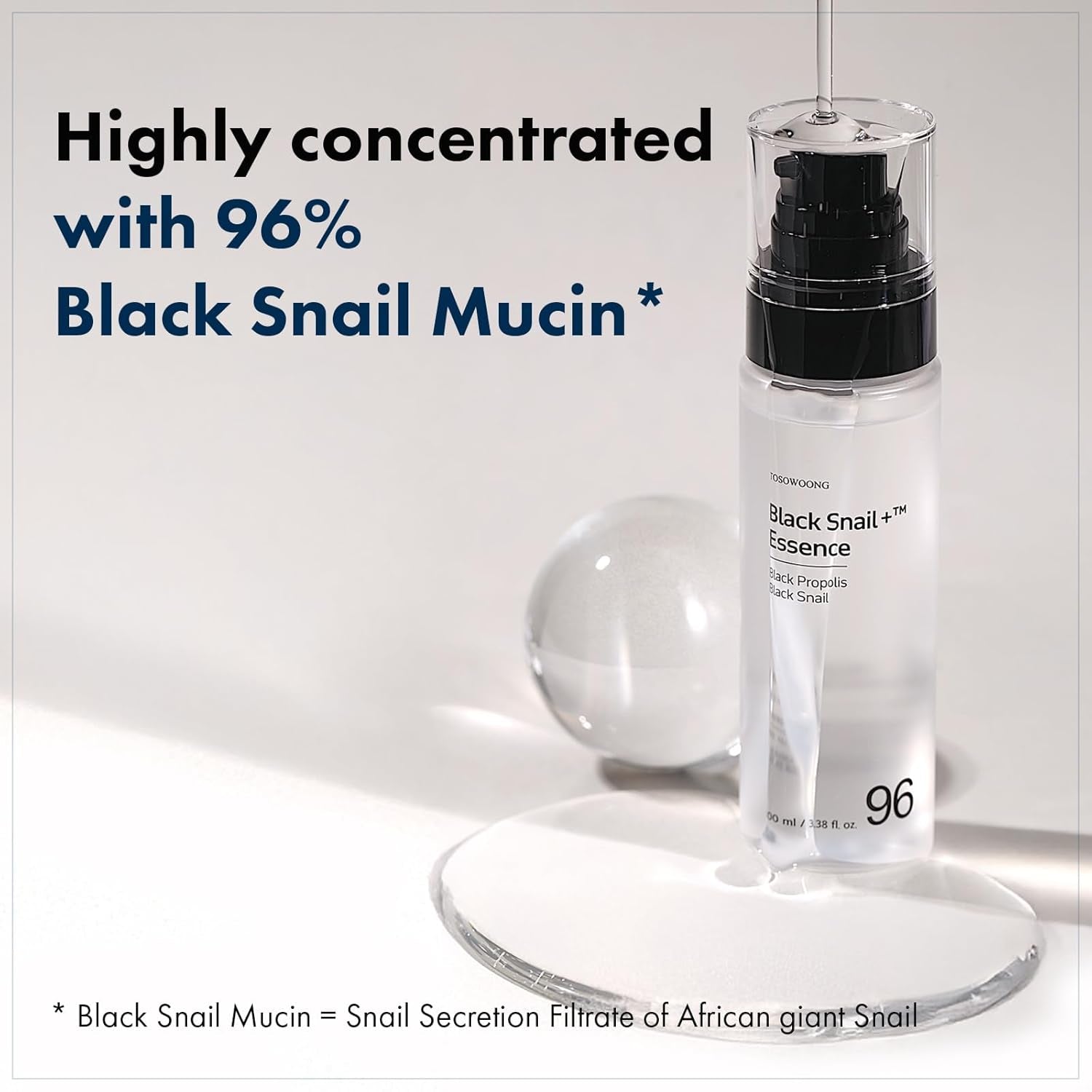Black Snail plus Essence with 960,890Ppm Black Snail Secretion Filtrate, Hydrating Serum, Repairing, anti Aging, Dull Skin, Fine Lines, Sensitive Skin, Korean Skin Care, 100Ml, 3.38 Fl.Oz.