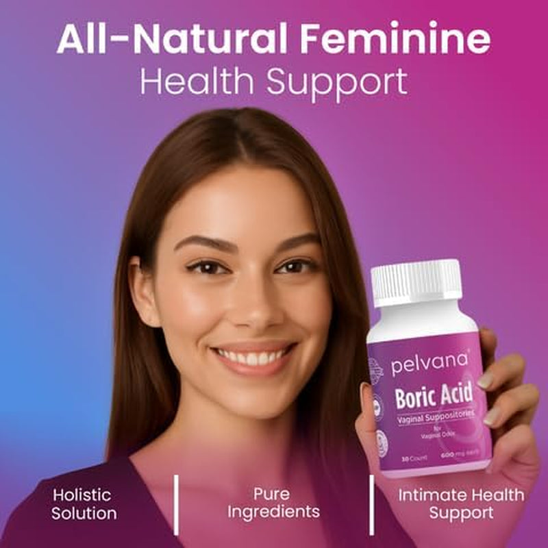 Pelvana Boric Acid Kit | 30 Vaginal Suppositories + 7 Applicators + 50 pH Test Strips | Natural Vaginal Balance & Odor Support