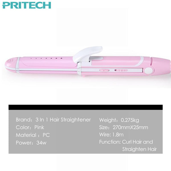 Pritech 3-in-1 Hair Straightener & Curler – Wet & Dry Electric Styling Iron for Professional Salon Results