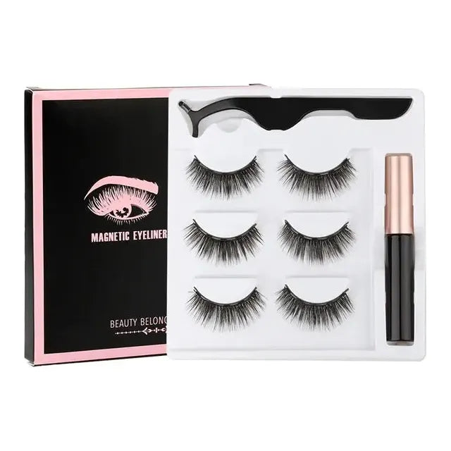 Magnetic Eyelashes Set with Waterproof Eyeliner and Tweezer - Glam Global UK