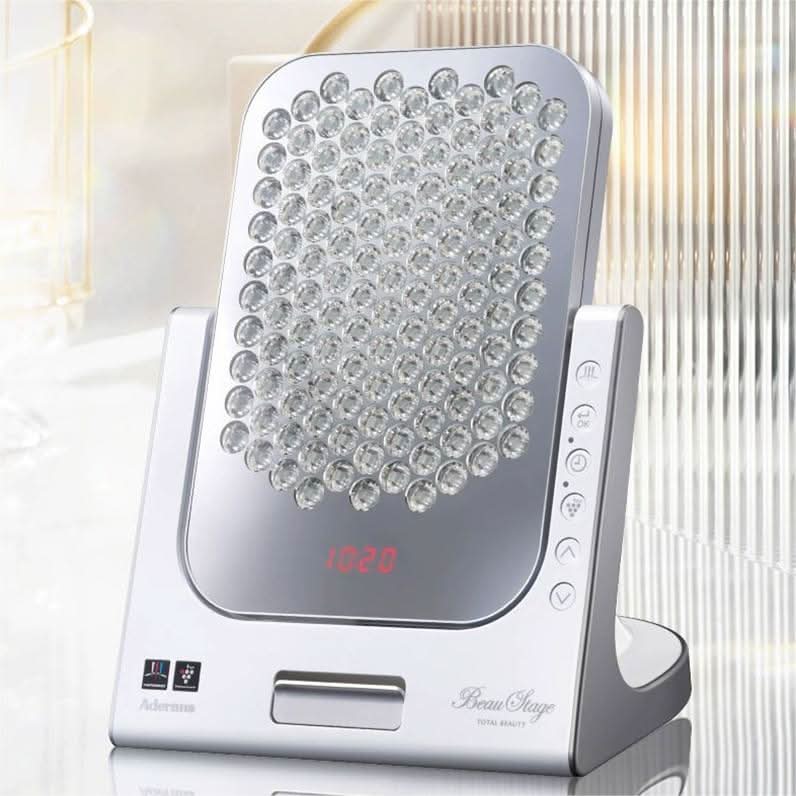 Aderans VIRUGA® LED Beauty Device – Pearl White / Italian Red | 4-Color LED Skin & Scalp Rejuvenation Panel