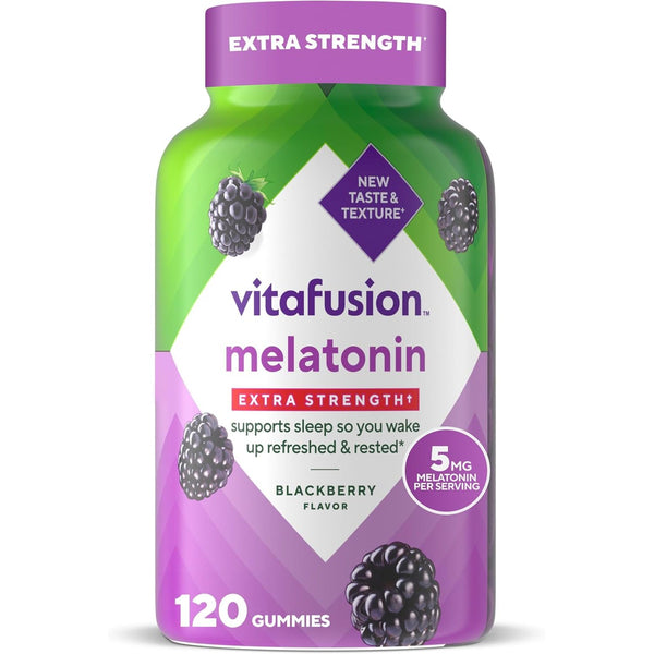 Vitafusion Melatonin Extra Strength+ Gummies – 120 Count | Sleep Support & Jet Lag Relief, Blackberry Flavor