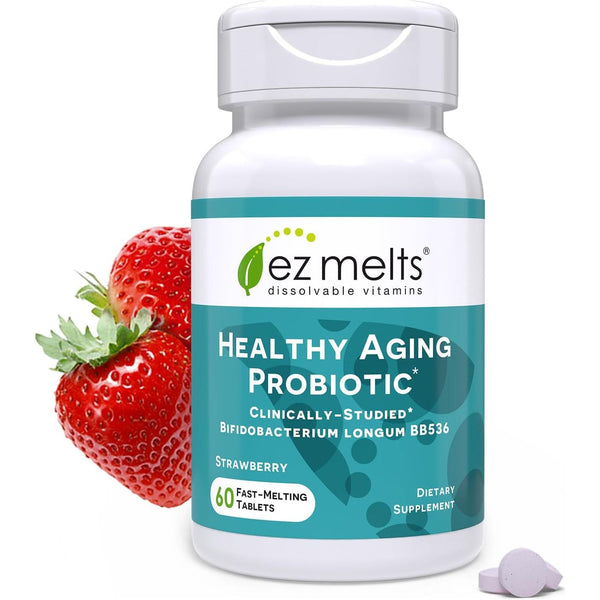 EZ Melts Dissolvable Vitamins Healthy Aging Probiotic – 60 Tablets | Fast-Melting Bifidobacterium BB536 for Gut Health & Vitality