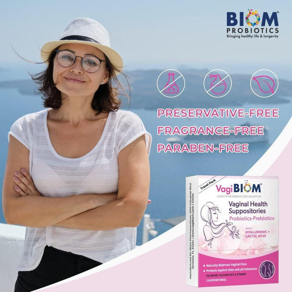 VagiBiom Vaginal Health Suppositories – 2 Suppositories (Travel Pack) | Probiotic pH Balance & Odor Control
