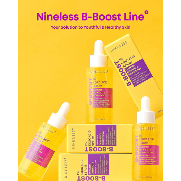 NINELESS B-Boost 1% Kojic Acid Serum – 30ml | Brightening & Pigment-Correcting Serum with Niacinamide, Tranexamic Acid & Peptides