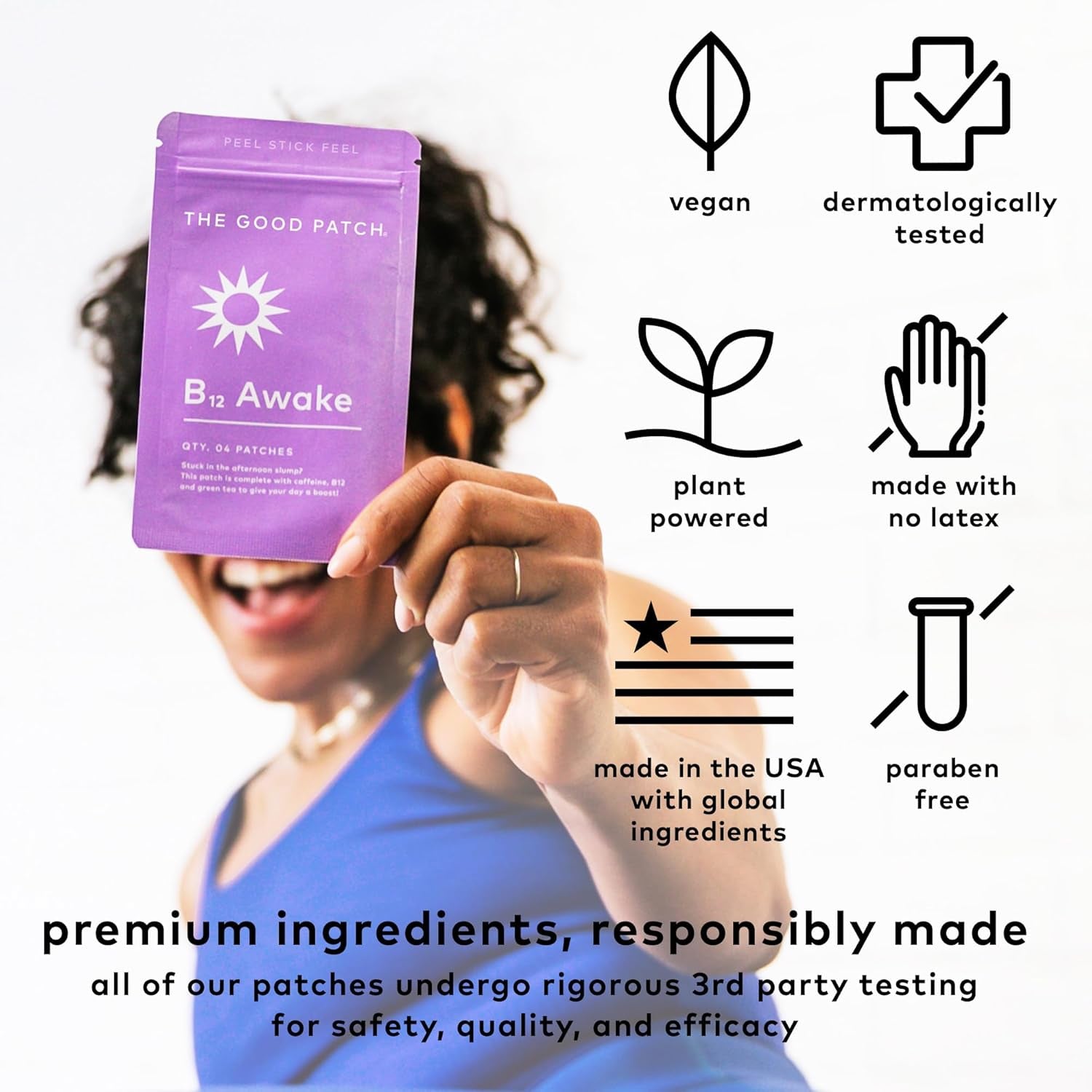 The Good Patch B12 Awake – 8 Patches | Natural Energy Boost with Caffeine, B12 & Green Tea