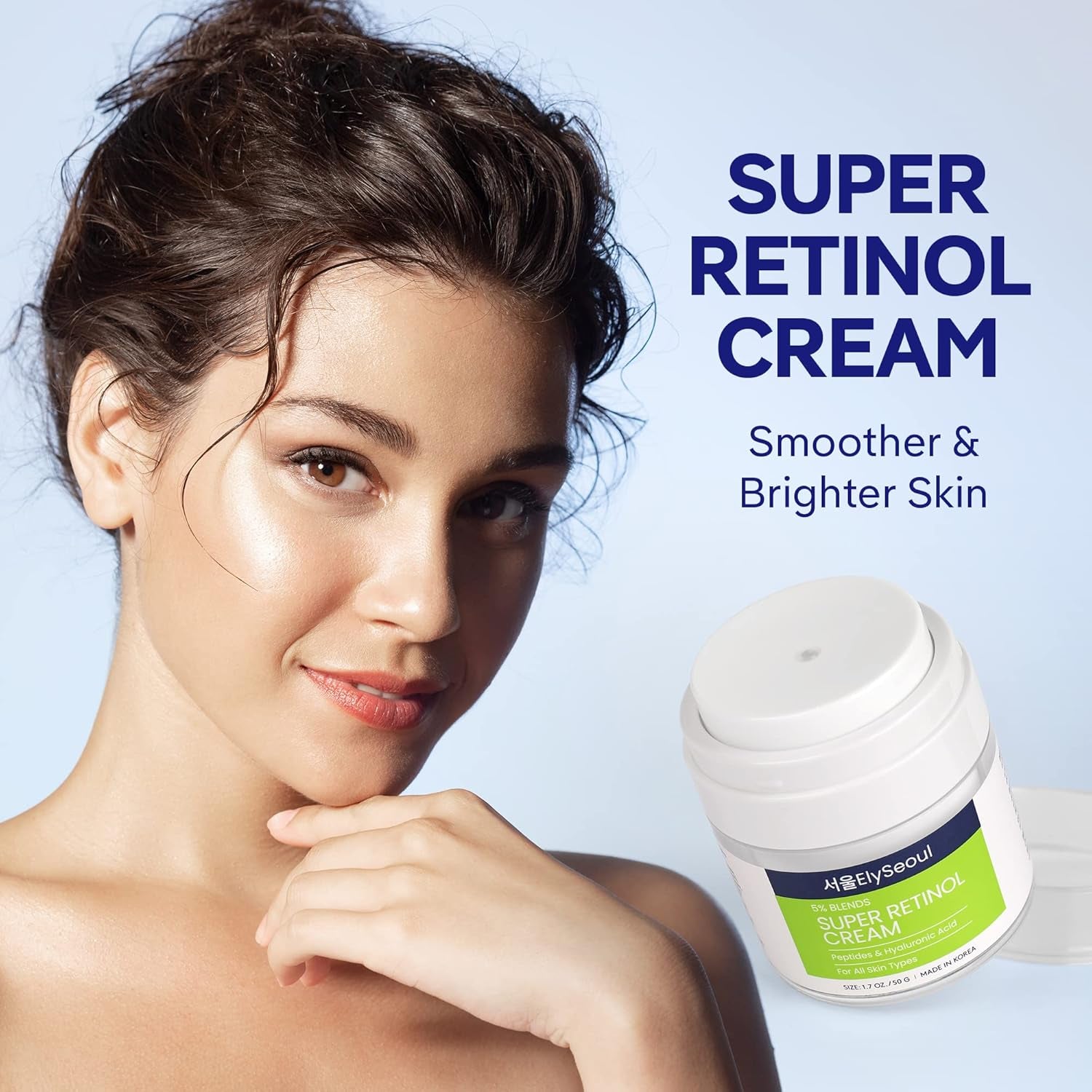 Retinol Cream for Face Korean Skincare: Anti-Aging Collagen Peptides & Hyaluronic Acid Face Cream for Women, 1.7 Oz.