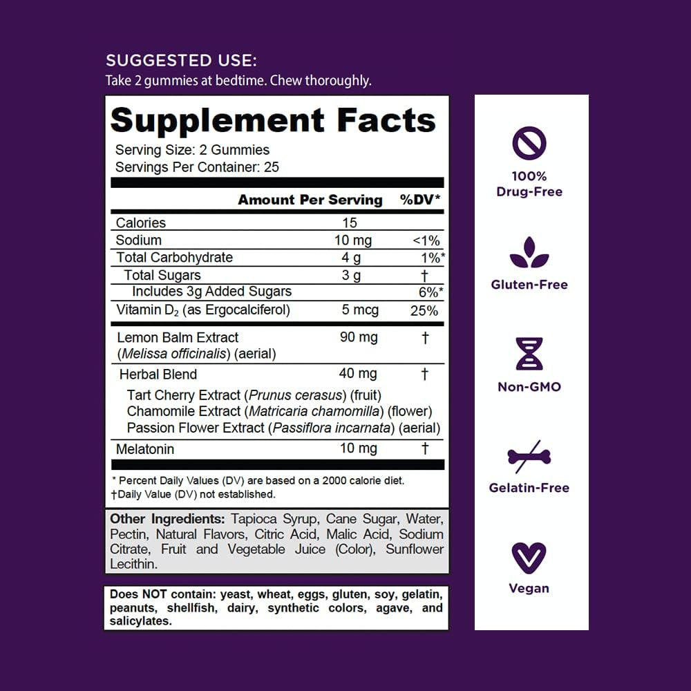 Nutritional Supplement, Extra Strength Sleep Gummy 10Mg Melatonin - 1 Pack 50 Count - Gluten-Free, Vegan, Non-Gmo, and Gelatin-Free