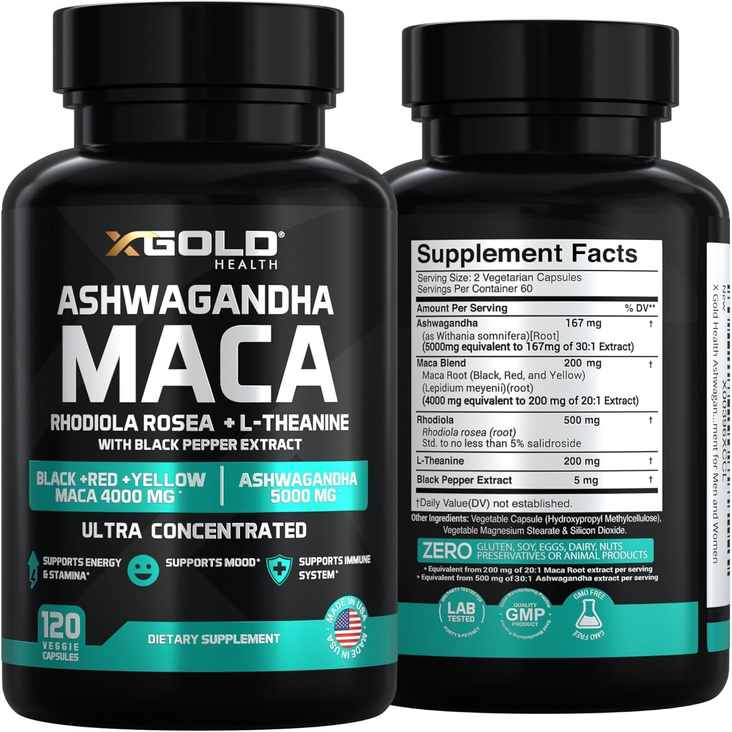 X Gold Health Ashwagandha Maca – 120 Capsules | Energy, Hormone Balance & Mood Support