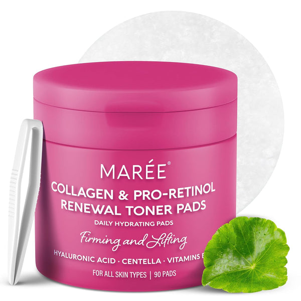 MAREE Collagen & Pro-Retinol Renewal Toner Pads – 90 Pads | Hydrating, Anti-Aging Pore-Refining Treatment