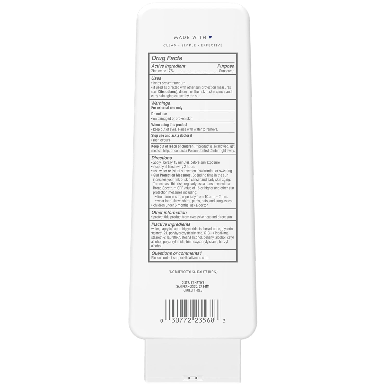 Sunscreen Lotion Unscented SPF 30, 100% Mineral SPF for Face & Body Broad Spectrum UVA UVB for Men & Women, Suitable for Sensitive Skin & Hawaii Compliant, Lightweight & No Residue, 7Oz