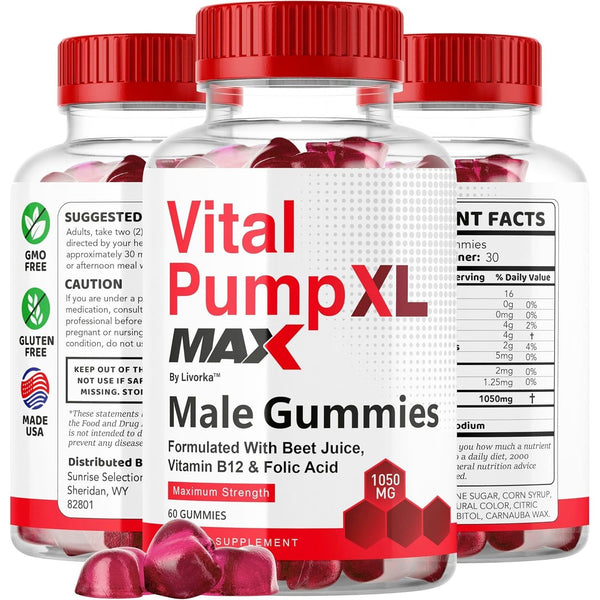 LIVORKA Vital Pump XL Max Male Gummies – 60 Gummies | Daily Energy, Vitality & Performance Support for Men – 1050mg Formula