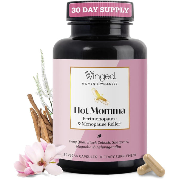 Winged Wellness Hot Momma Perimenopause & Menopause – 60 Vegan Capsules | Hormone-Free Relief for Hot Flashes, Mood & Sleep Support