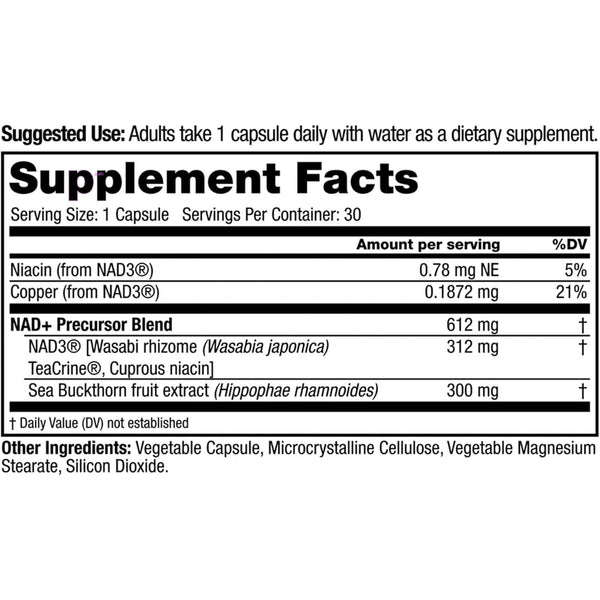 Juvenon Peak NAD+ – Advanced Performance Optimizer – 30 Capsules | Cellular Energy & Healthy Aging