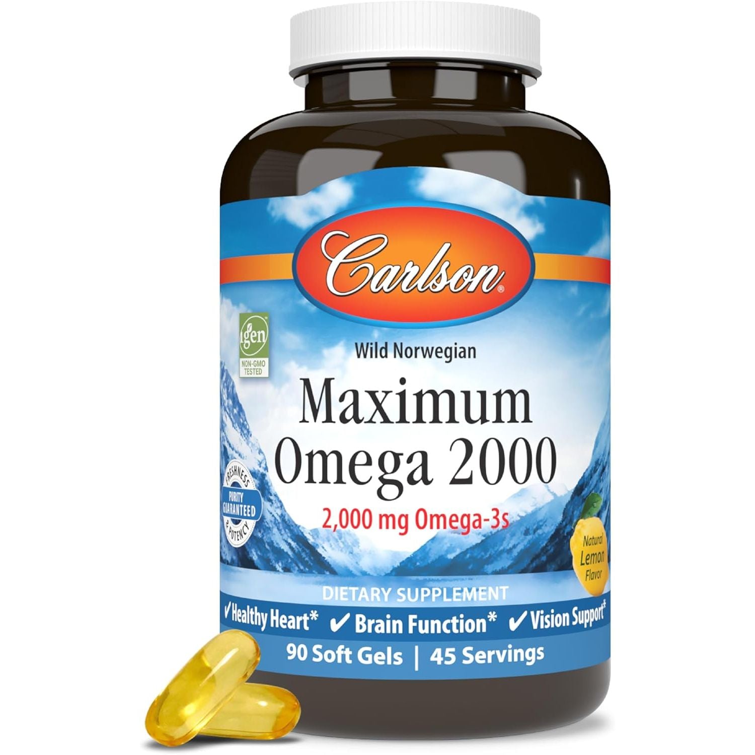 - Maximum Omega 2000, 2000 Mg Omega-3S, Healthy Heart, Brain Function & Vision Support, Lemon, 90 Soft Gels