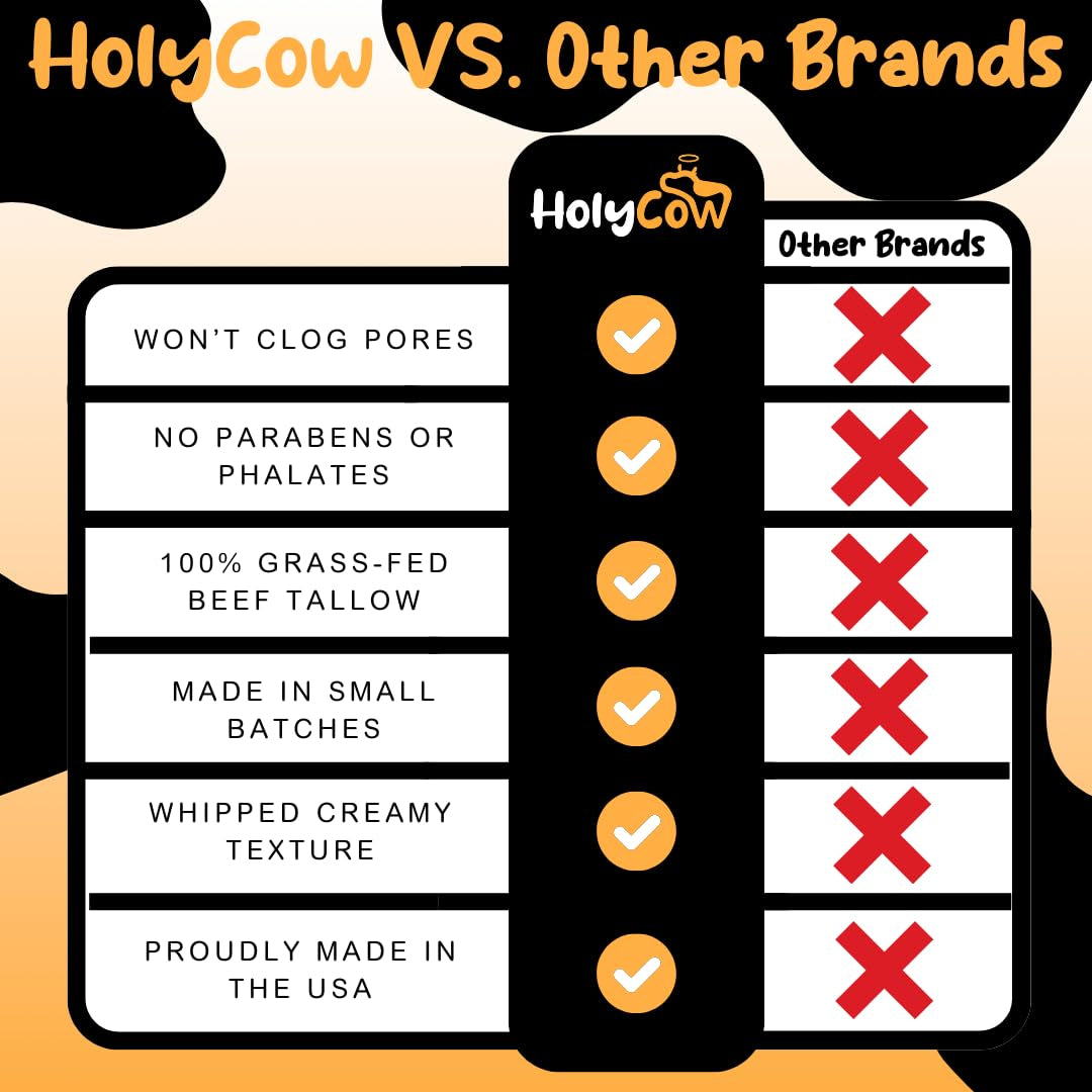 HolyCow Whipped Tallow Balm – 56.7g | Orange Vanilla Scent | Nourishing Grass-Fed Moisturizer for Face & Body