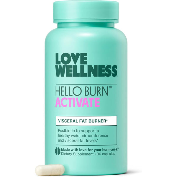 Love Wellness Hello Burn Activate – 30 Capsules | Visceral Fat & Waistline Support with Clinically Studied Postbiotic