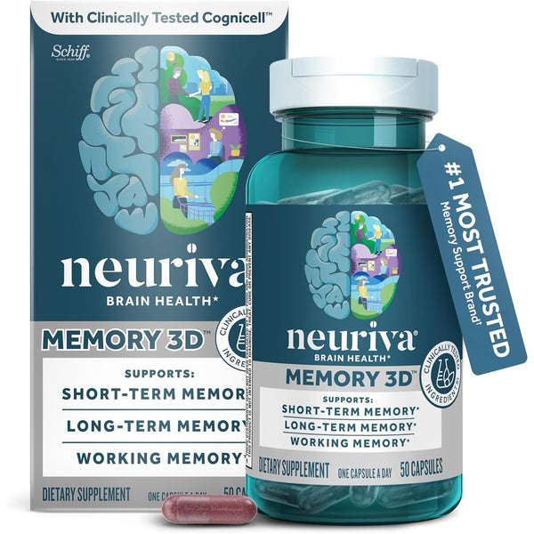 Memory 3D Brain Supplement - Decaffeinated Nootropic Capsules for Memory, Focus, & Cognitive Function - Short Term, Long Term, & Working Memory Support - 50Ct
