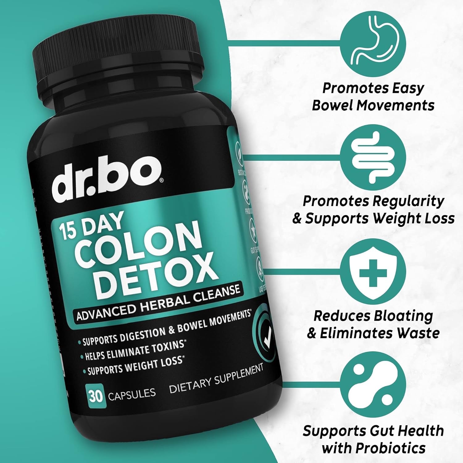 DR. BO 15 Day Colon Detox Advanced Herbal Cleanse – 30 Capsules | Natural Cleanse for Constipation, Bloating & Weight Support