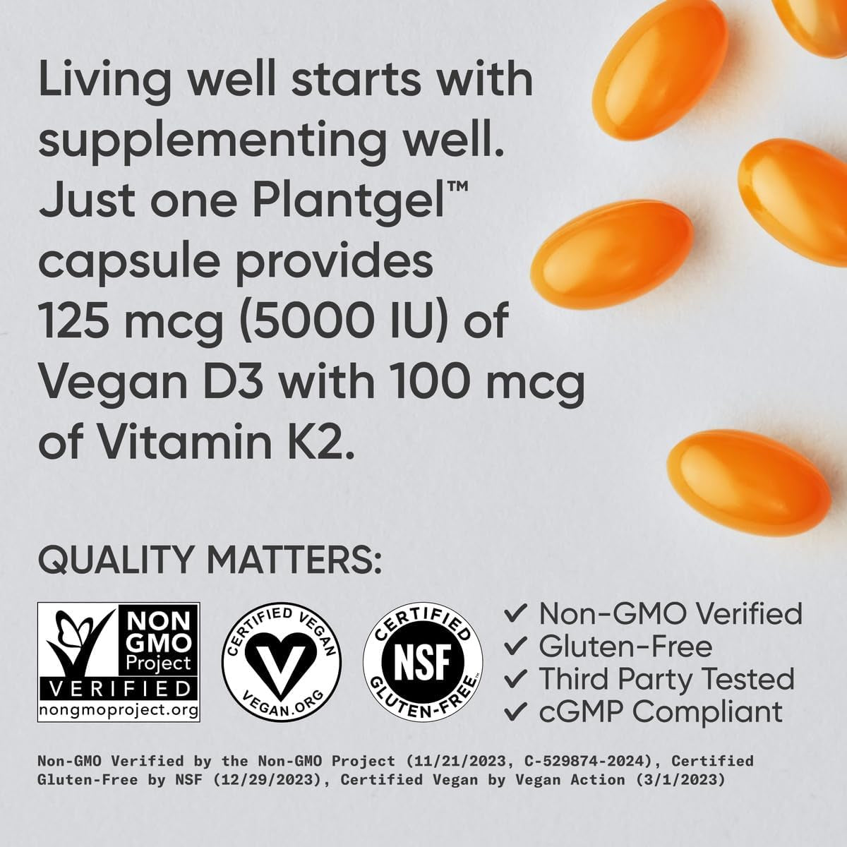 Sports Research® D3 + K2 – 120 Veggie Softgels | Bone Strength & Immune Support, Vegan Formula