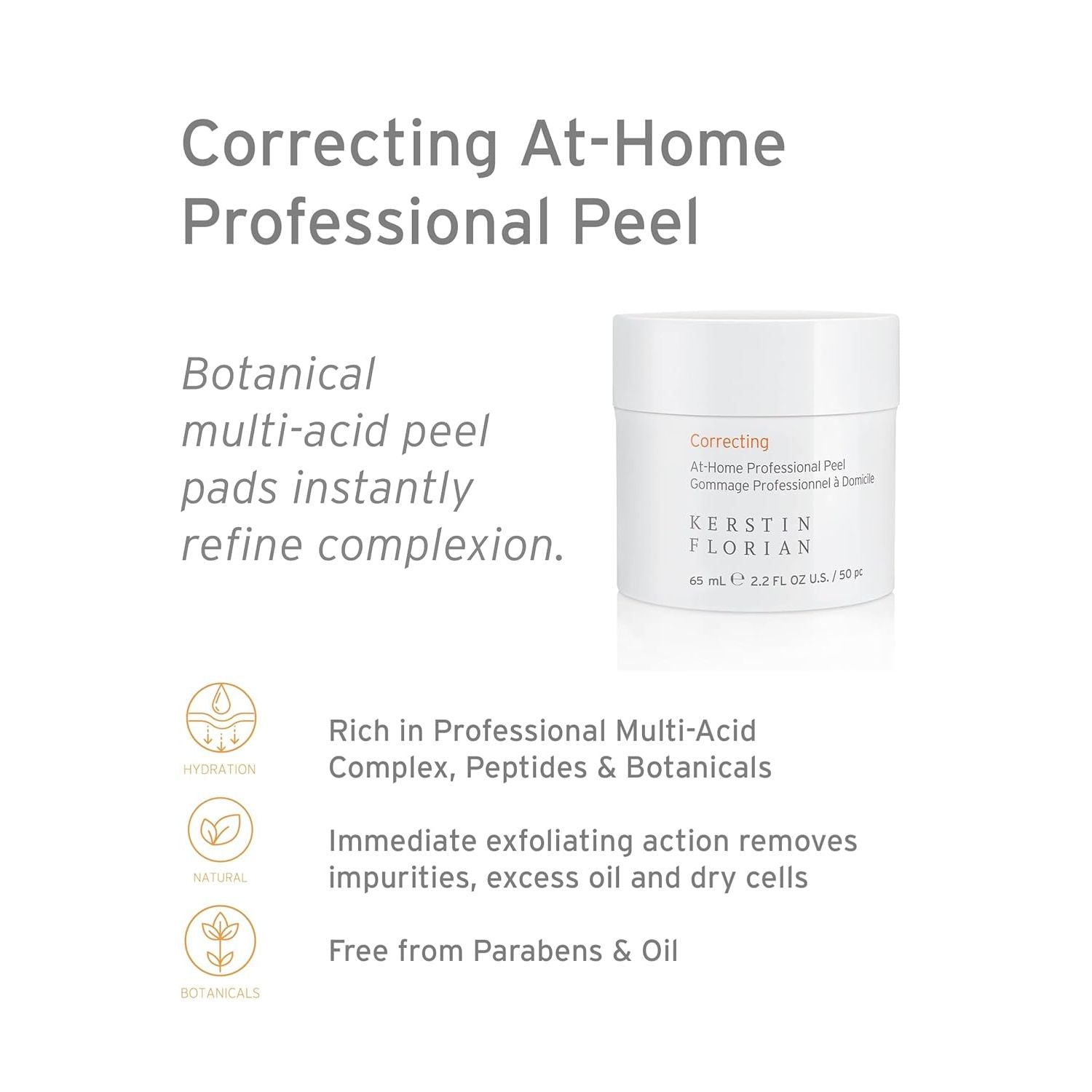 Kerstin Florian Correcting At-Home Professional Peel – 60ml, 50 Pads | Exfoliating Multi-Acid Treatment