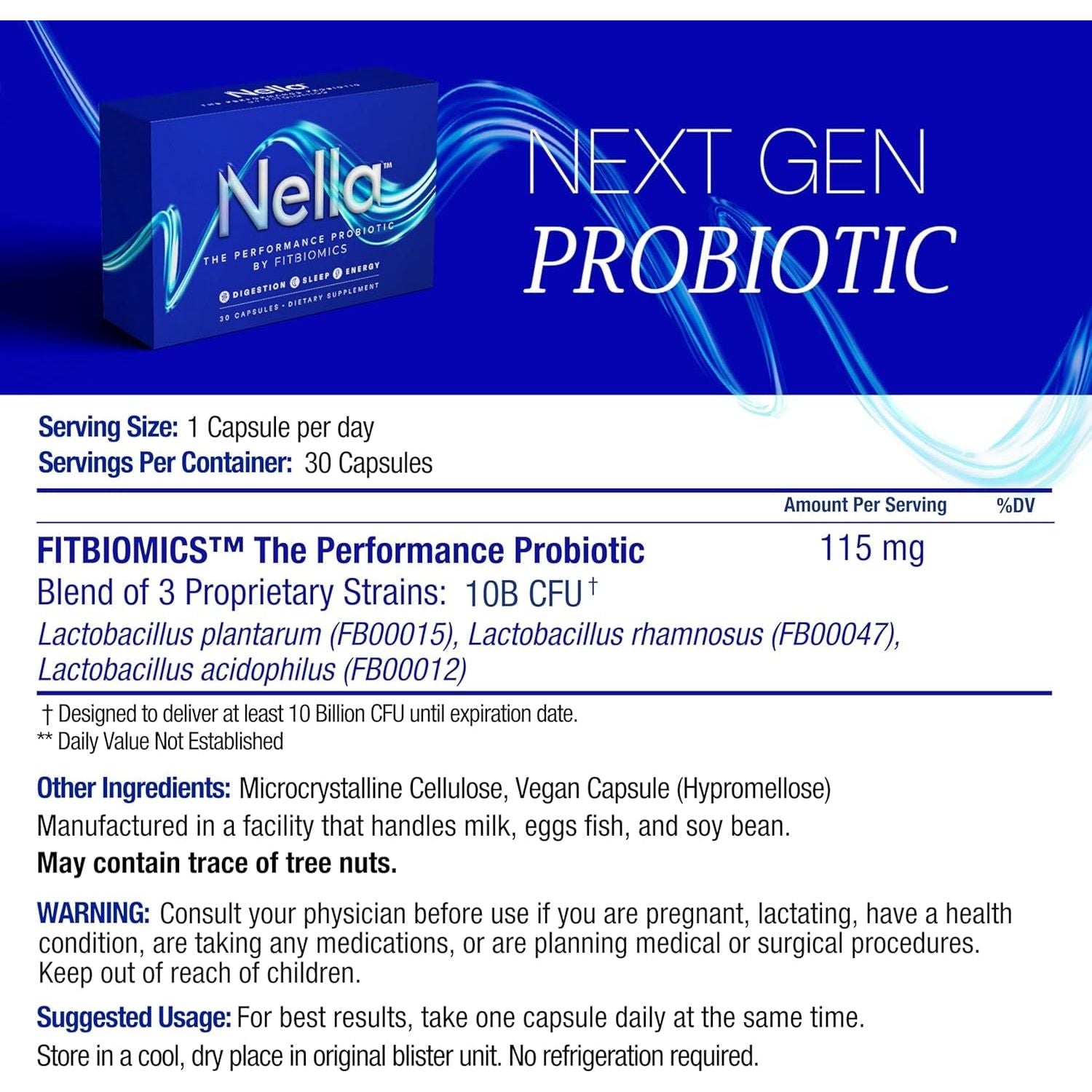 FITBIOMICS Nella The Performance Probiotic – 30 Capsules | Next-Gen Gut & Holistic Health Support