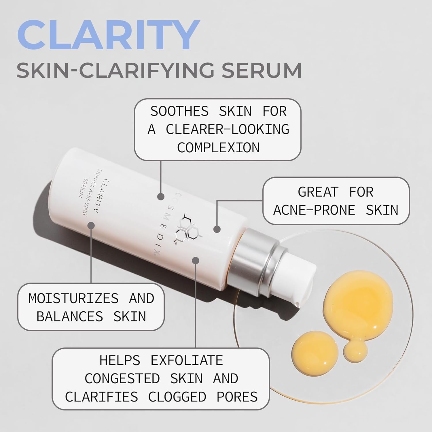 COSMEDIX Clarity Skin-Clarifying Serum – 30ml | Targets Blemishes, Controls Oil & Refines Pores