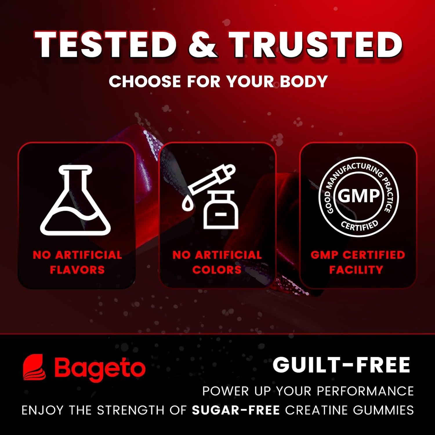 Bageto Creatine Monohydrate Gummies Complex – 120 Gummies (BlackBerry & Raspberry) | Sugar-Free Creatine + Taurine & Electrolytes for Strength, Recovery & Energy