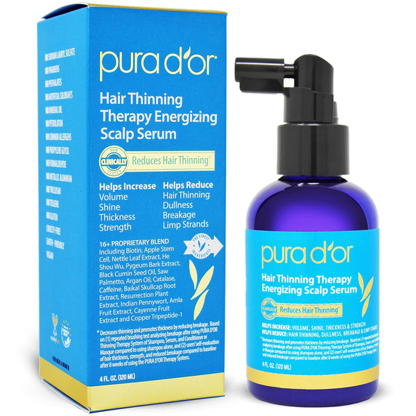 PURA D’OR Hair Thinning Therapy Energizing Scalp Serum – 120ml | Strengthen Roots, Boost Volume & Revitalize Hair