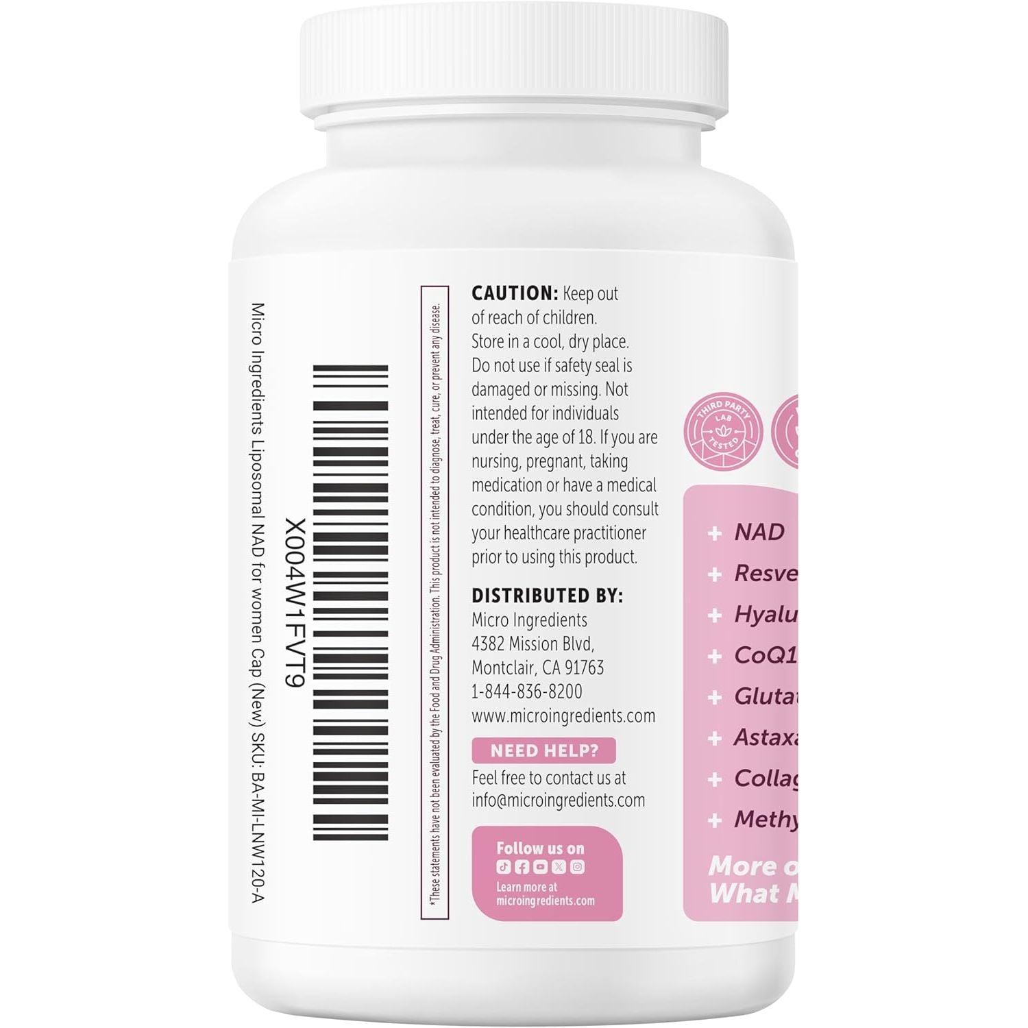 Liposomal NAD+ for Women Complex, 180 Veggie Capsules | 12-In-1 Advanced NAD Formula with Resveratrol, Hyaluronic Acid, Glutathione, & Collagen | NMN Pathway Supplement