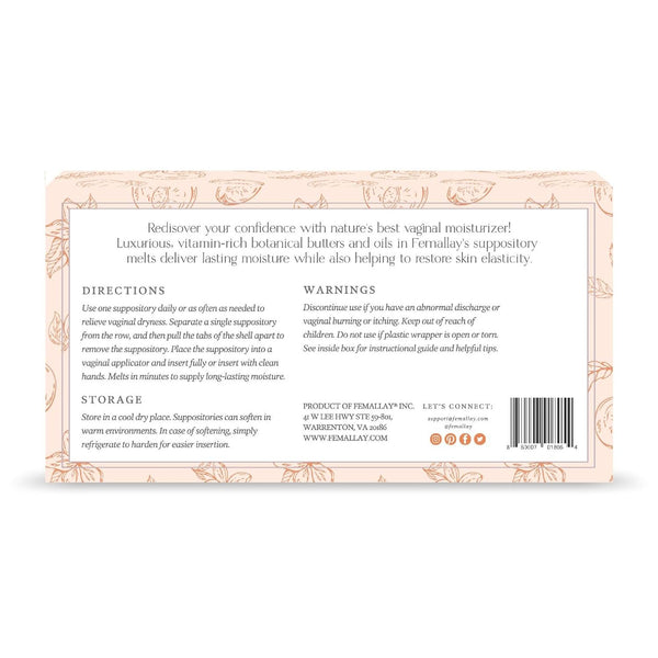 Femallay Organic Vaginal Moisturizing Suppositories – Peach – 100% Natural Relief for Dryness, Odor & Daily Feminine Discomfort – 14 Count + Applicator